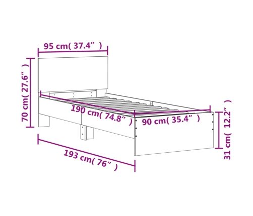 Cama con cabecero madera de ingeniería negra 90x190 cm