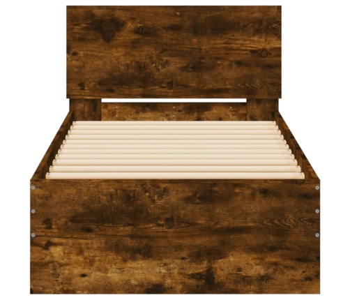 Cama con cabecero madera de ingeniería roble ahumado 90x190 cm