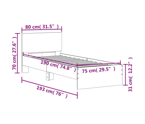 Estructura cama con cabecero madera ingeniería blanca 75x190 cm