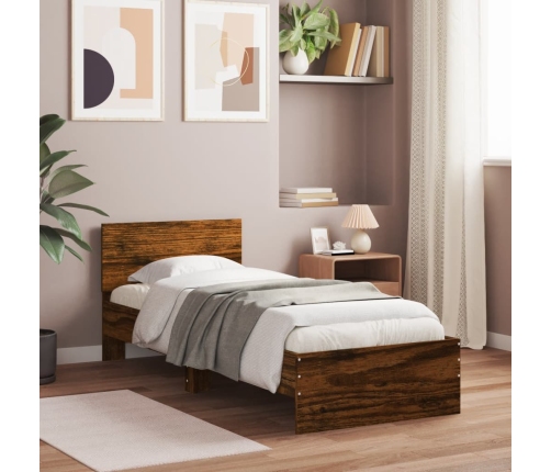 vidaXL Cama con cabecero madera de ingeniería roble ahumado 75x190 cm