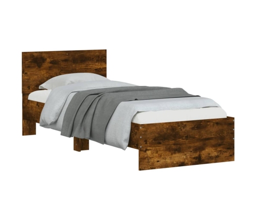 vidaXL Cama con cabecero madera de ingeniería roble ahumado 75x190 cm