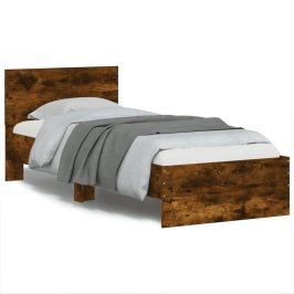 Cama con cabecero madera de ingeniería roble ahumado 75x190 cm