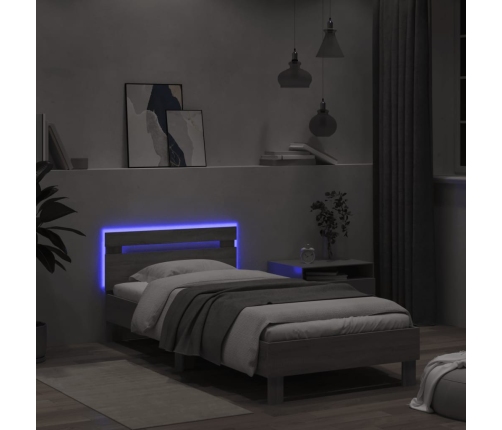 Estructura de cama cabecero luces LED gris Sonoma 100x200 cm