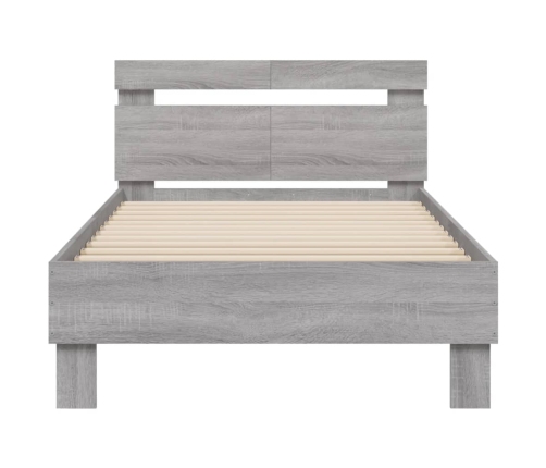 Estructura de cama cabecero luces LED gris Sonoma 100x200 cm