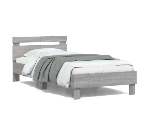 Estructura de cama cabecero luces LED gris Sonoma 100x200 cm