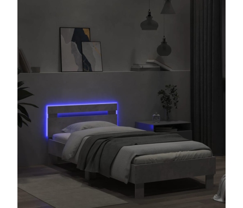 Estructura de cama cabecero luces LED gris hormigón 90x200 cm