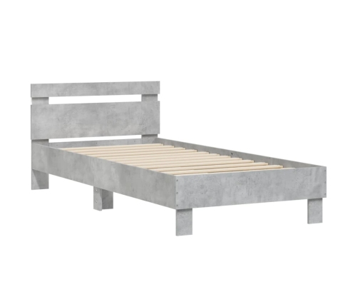 Estructura de cama cabecero luces LED gris hormigón 90x200 cm