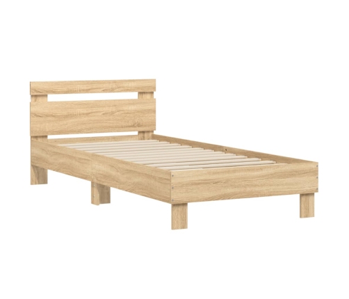 Estructura de cama cabecero luces LED roble Sonoma 90x190 cm