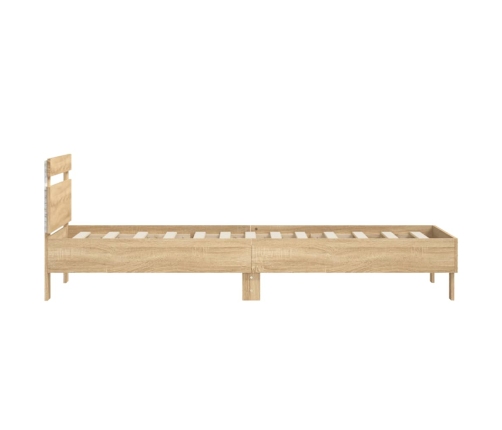 Estructura de cama cabecero luces LED roble Sonoma 90x190 cm