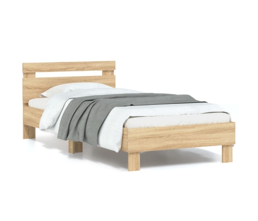 Estructura de cama cabecero luces LED roble Sonoma 90x190 cm