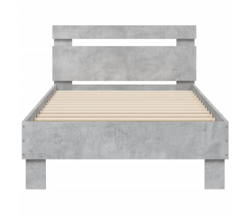 Estructura de cama cabecero luces LED gris hormigón 90x190 cm