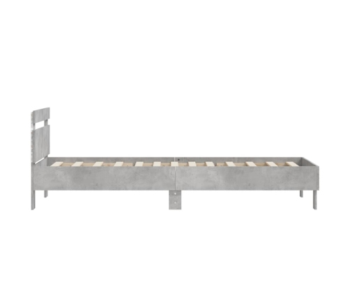 Estructura de cama cabecero luces LED gris hormigón 90x190 cm