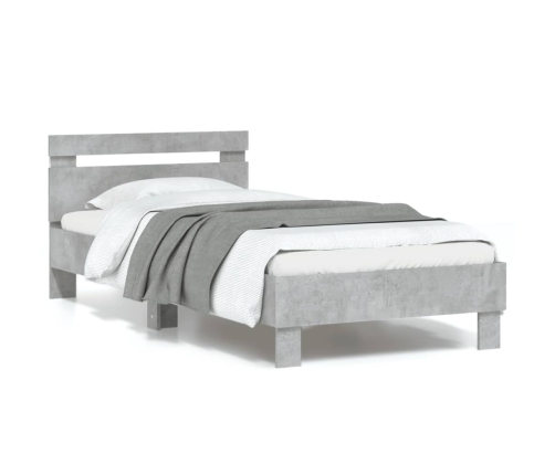 Estructura de cama cabecero luces LED gris hormigón 90x190 cm