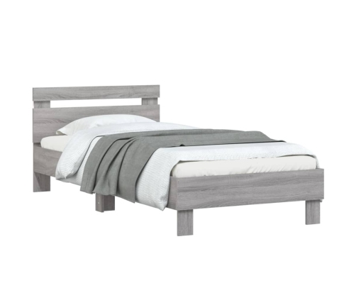 Estructura de cama cabecero luces LED gris Sonoma 90x190 cm