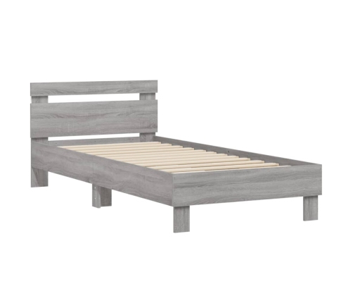 Estructura de cama cabecero luces LED gris Sonoma 90x190 cm