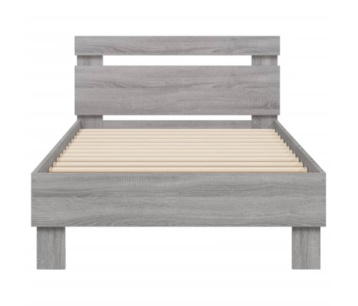 Estructura de cama cabecero luces LED gris Sonoma 90x190 cm