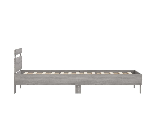 Estructura de cama cabecero luces LED gris Sonoma 90x190 cm