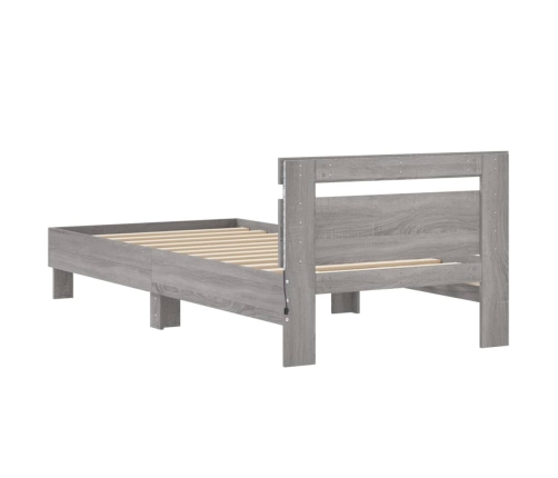 Estructura de cama cabecero luces LED gris Sonoma 90x190 cm