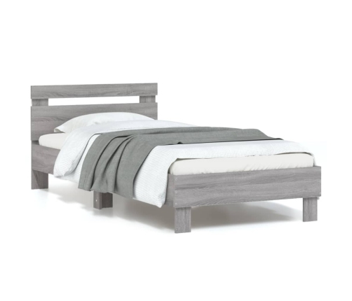 Estructura de cama cabecero luces LED gris Sonoma 90x190 cm