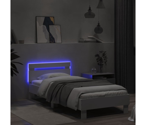 Estructura de cama con cabecero y luces LED blanco 75x190 cm