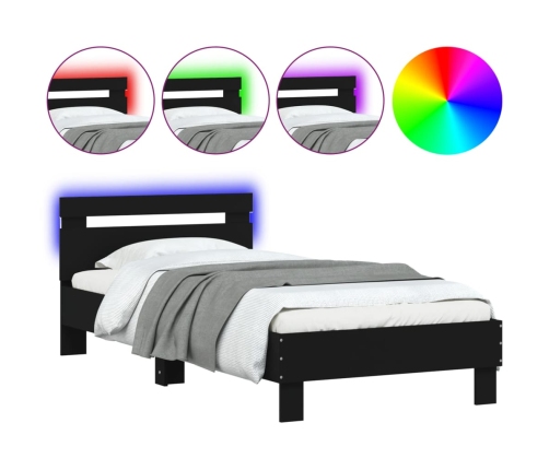 Estructura de cama con cabecero y luces LED negro 75x190 cm