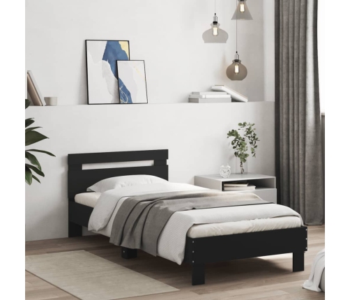 Estructura de cama con cabecero y luces LED negro 75x190 cm