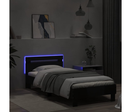 Estructura de cama con cabecero y luces LED negro 75x190 cm