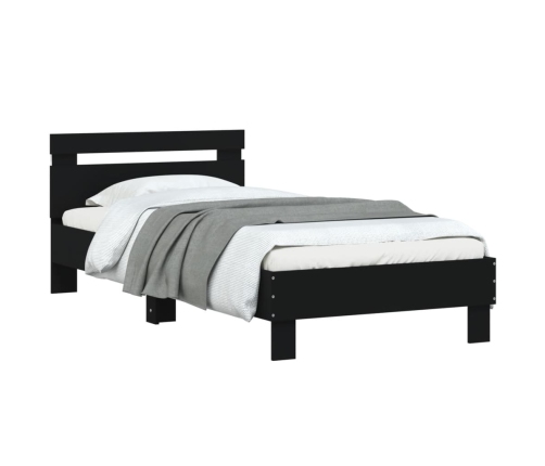 Estructura de cama con cabecero y luces LED negro 75x190 cm