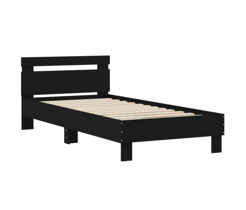Estructura de cama con cabecero y luces LED negro 75x190 cm