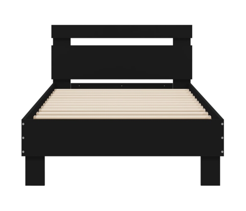 Estructura de cama con cabecero y luces LED negro 75x190 cm