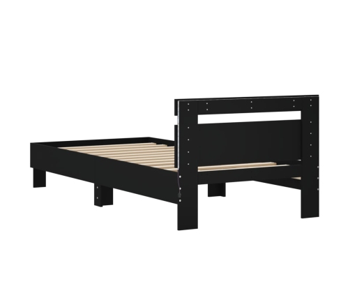 Estructura de cama con cabecero y luces LED negro 75x190 cm