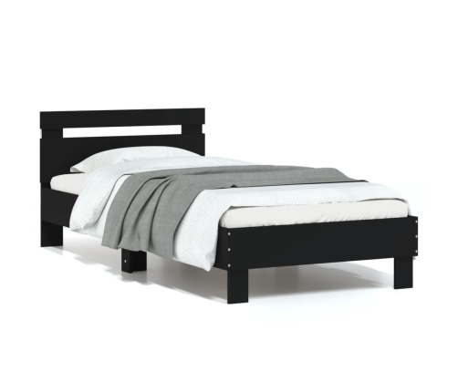 Estructura de cama con cabecero y luces LED negro 75x190 cm