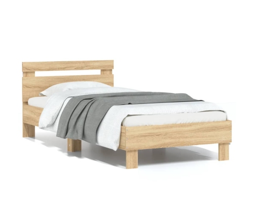 Estructura de cama cabecero luces LED roble Sonoma 75x190 cm