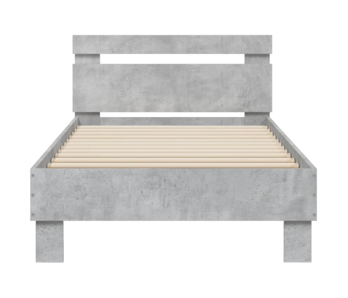 Estructura de cama cabecero luces LED gris hormigón 75x190 cm