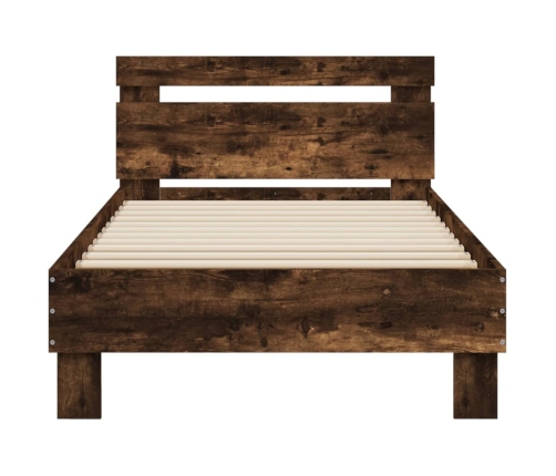 Estructura de cama cabecero luces LED roble ahumado 75x190 cm