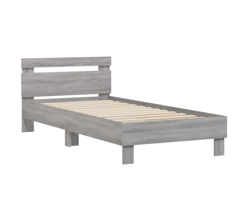 Estructura de cama cabecero luces LED gris Sonoma 75x190 cm