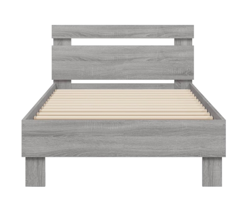 Estructura de cama cabecero luces LED gris Sonoma 75x190 cm