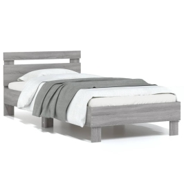 Estructura de cama cabecero luces LED gris Sonoma 75x190 cm