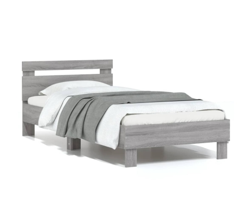 Estructura de cama cabecero luces LED gris Sonoma 75x190 cm