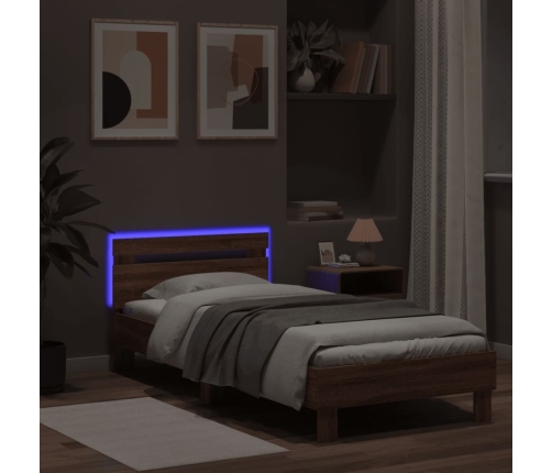 Estructura de cama cabecero luces LED marrón roble 75x190 cm