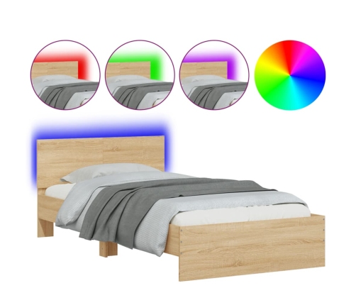 vidaXL Estructura de cama cabecero luces LED roble Sonoma 100x200 cm