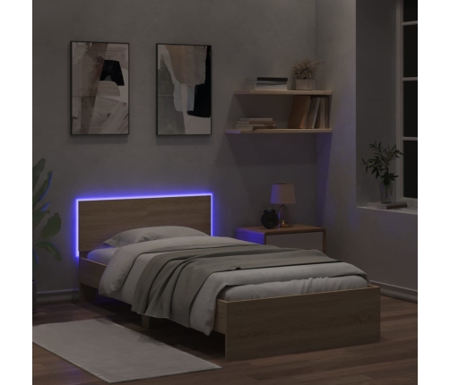 vidaXL Estructura de cama cabecero luces LED roble Sonoma 100x200 cm