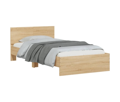 vidaXL Estructura de cama cabecero luces LED roble Sonoma 100x200 cm