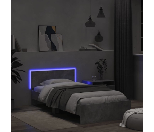 Estructura de cama cabecero luces LED gris hormigón 100x200 cm