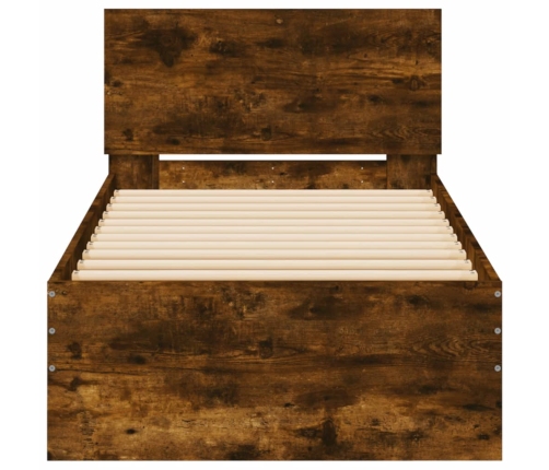 Estructura de cama cabecero luces LED roble ahumado 90x200 cm