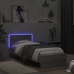 Estructura de cama cabecero luces LED gris Sonoma 90x200 cm