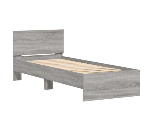 Estructura de cama cabecero luces LED gris Sonoma 90x200 cm