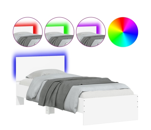 Estructura de cama con cabecero y luces LED blanco 90x190 cm