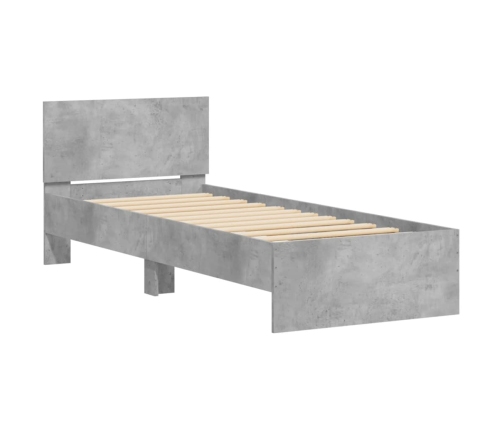 Estructura de cama cabecero luces LED gris hormigón 90x190 cm