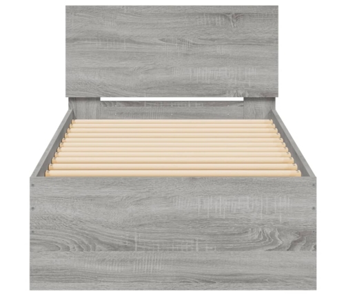 Estructura de cama cabecero luces LED gris Sonoma 90x190 cm